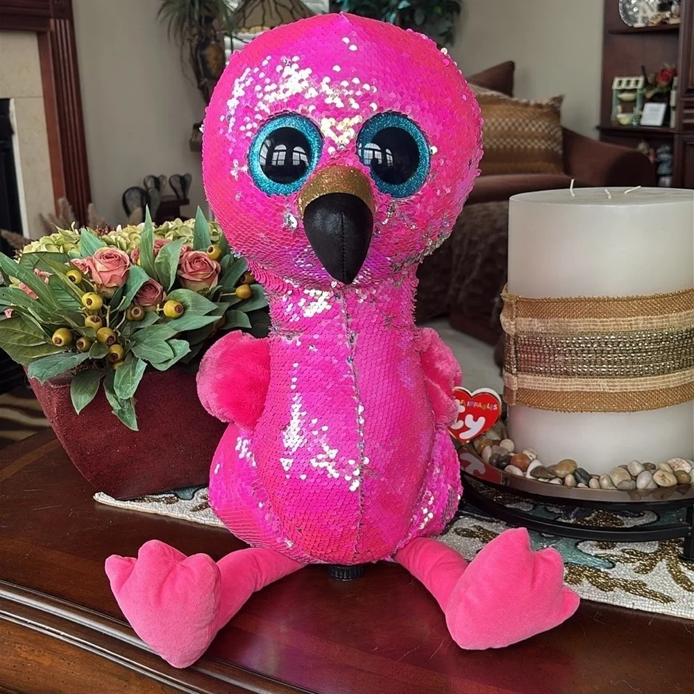 Brand New Ty Flippables Pinky the Flamingo Reversible Sequins Large 18